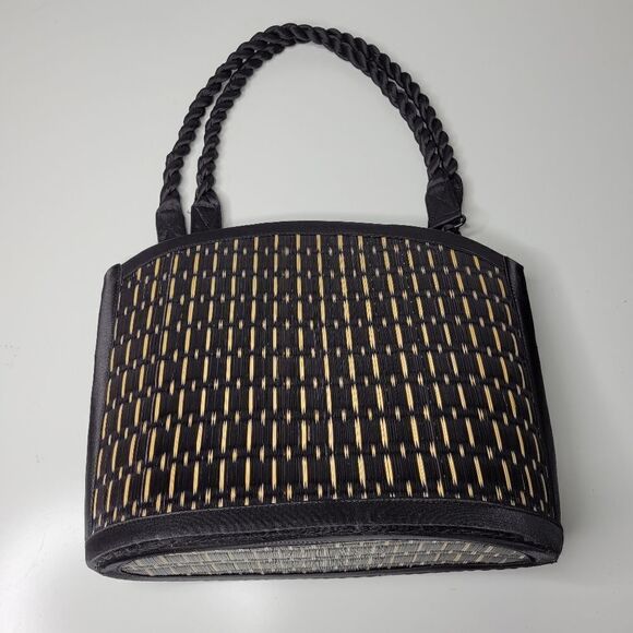 BASKETS OF CAMBODIA black tan top zip multi compartment tote bag purse LIKE NEW - Picture 15 of 16